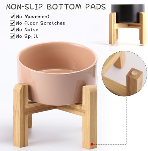 Petygooing Khaki Elevated/Raised Ceramic Dog Bowl for Small Breeds, Dog Food Water Dish with Stand,Pet Feeding Bowl with Anti Slip Rubber for Cats and Small Dogs Puppy 13.5 OZ (5.1In / 1.7 Cups) - Image 2