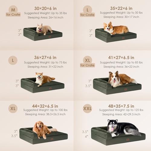 EHEYCIGA XL Dog Bed Memory Foam for Crate, Extra Large Dog Bed Orthopedic with Washable Removable Cover, Waterproof Pet Sofa Couch XLarge Size Dogs, 41x27x6.5, Dark Green - Image 2
