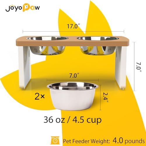 Elevated Dog Bowls, Waterproof Raised Dog Bowl for Medium Dogs, HIPS Poly Lumber Stand with 2 Stainless Steel Bowls, Indoor & Outdoor Use (7'' Tall-40 oz Bowl, Teak - White) - Image 2