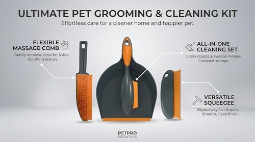 Paws & Co. Pet Hair Remover for Dogs Cats - 4-in-1 Cleaning Kit with Grooming Brush, Massage Comb & Dustpan - Fur Cleaner for Furniture, Carpet, Car, Sofa - Image 2