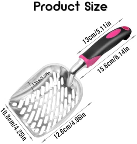 Cat Litter Scoop-Metal Cat Scooper-Long Handle Scoop,Cat Scooper-Poop Sifting-Mesh Shovel-Suitable for Cat Litter Box, (Rose Red)-Christmas - Image 2