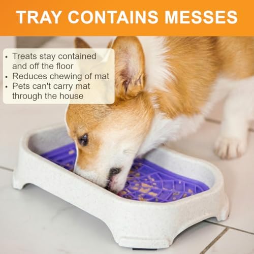 Neater Pets Neat-LIK Dog Lick Mat w/Mess-Proof Tray, Lick Mat for Dogs, Cats, Puppy, Reduces Anxiety & Boredom, Peanut Butter Slow Feeder, Interactive Treat Licking Pad (Purple & Green/Vanilla Bean) - Image 2