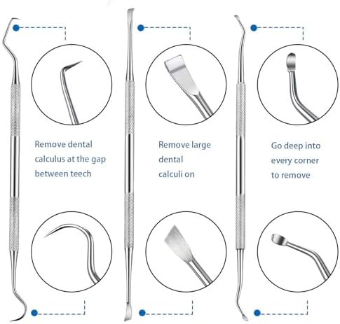 Hotop 3 Pcs Dog Tooth Scaler Scraper Dental Tool Stainless Steel,Silver - Image 2