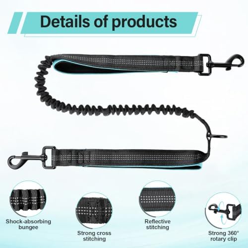 Hands Free Retractable Double Dog Leash, Dual Bungee Waist Belt Reflective - Image 2