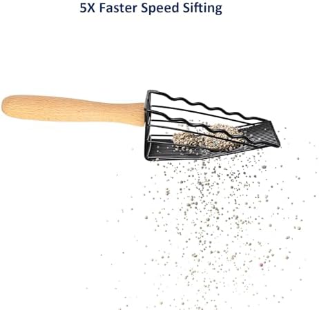 WePet Premium Metal Cat Litter Scoop, 5X Faster Speed Sifter, Heavy Duty Steel Kitty Scooper, Beech Wood Handle, for All Litter Types, with Black Matt Finish - Image 4
