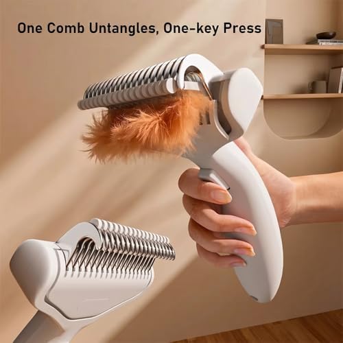 Self Cleaning Deshedding Comb, Undercoat Rake for Dogs & Cats(ivory white) - Image 2