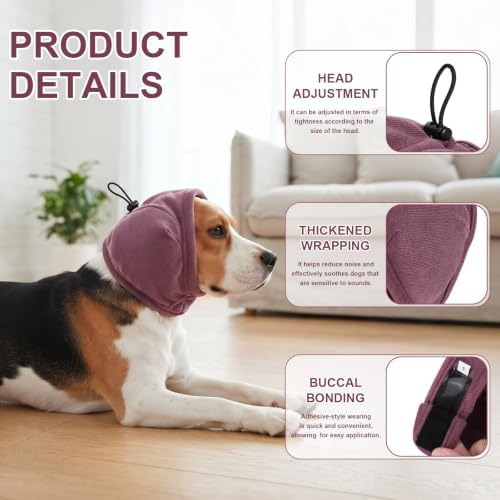 Quiet Ears for Dogs | Ear Muffs for Dog | Adjustable Ear Covers for Noise | No Shake Dog Head Wrap Dog Calming Hood for Thunder Fireworks Fabric and Thickened Soundproof Cotton(Marroon,S) - Image 2