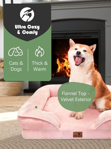 Spotted Play Orthopedic Dog Bed with Sides - Sofa Beds for Medium Dogs, Supportive Foam Pet Couch Bed with Washable Removable Cover, Waterproof Lining and Non-Slip Bottom, Pink - M - Image 2