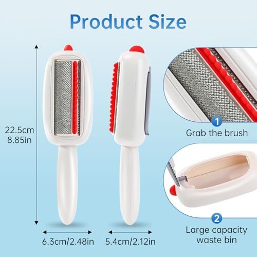 Reusable Pet Hair Remover Lint Roller Brush, Washable Pet Cat Dog Hair Removal Roller Tool for Clothes (White) - Image 2