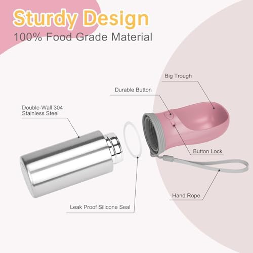 Portable Dog Water Bottle, 14 OZ Stainless Steel Pet Water Dispenser - Image 2