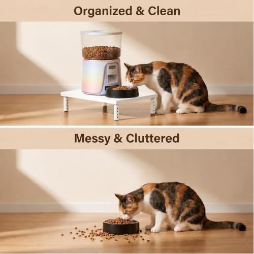 OPNICE Adjustable Cat Food Stand, Elevated Cat Feeder Stand with 4 Height Settings, Automatic Cat Feeder & Tradition Bowls, Raised Pet Feeding Table Station for Cats & Small Dogs, White Wood - Image 7