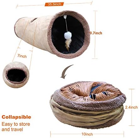 Petest Collapsible Cat Tunnel Pet Play Tube Crinkle Tunnel with Cat Toys,Length 35" Diameter 9.7" - Image 2