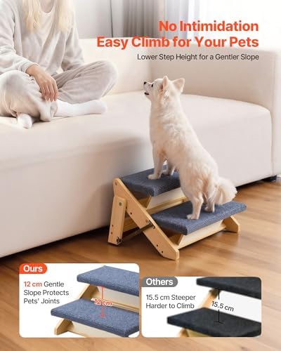 VEVOR Wood Pet Stairs, 2-Step Dog Stairs for Beds, Sofa & Cars, 110lbs Load Capacity, Floded Flat Design, Stable & Sturdy Cat & Dog Step Ladder for Small Medium Large Older Pet Puppy Essentials - Image 2