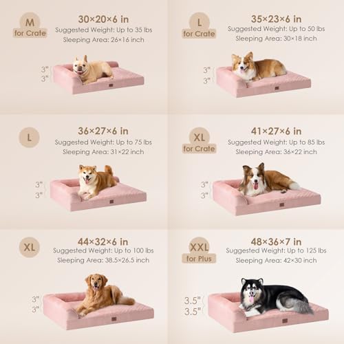 EHEYCIGA Orthopedic Dog Bed Medium Size Dogs, Memory Foam Dog Bed with Washable Removable Cover, Waterproof Pet Sofa Couch for Crate with Nonskid Bottom, 30x20x6, Pink - Image 2