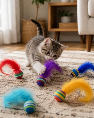 PET SHOW 20 Pack Cat Toy Balls for Indoor Cats 1.4inch with Feathers - Image 7