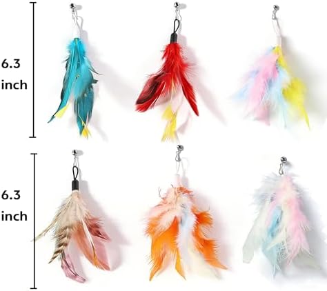 12 Pack Cat Feather Toy Refills,Natural Cat Wand Replacement Feathers with Bell,Colorfull Wand Attachment Feather Toys for Indoor Cats - Image 2
