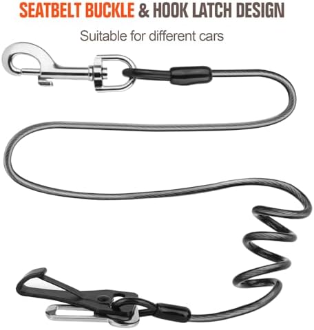 Dog Seat Belt for Car, Chew Proof Dog Leash 2 in 1 Steel Cable with Elastic Bungee Buffer Doggie Seatbelt Harness Latch Bar Attachment Heavy Duty Seat Belt for Dogs in Car for Medium Large - Image 5