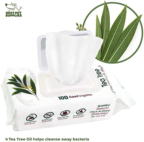 Best Pet Supplies Pet Grooming Wipes for Dogs & Cats,Deodorizer for Coats & Dry, Itchy, or Sensitive Skin, Clean Ears, Paws, Body, & Butt - Cleansing Tea Tree - Image 2