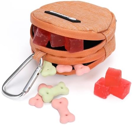 Dog Poop Bag Holder for Leashes- Dog Treat Pouch with Waterproof Zipper,Puppy Training Small Bag with Carabiner & Bungee Toggle,Two Pockets for Dry or Wet Treats-Pet Travel Walking Essentials (Orange) - Image 2