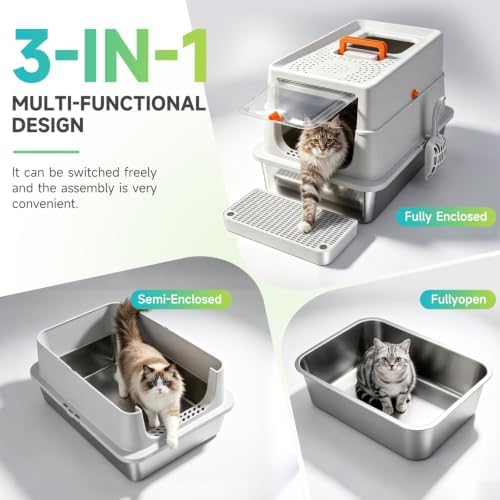 High-Sided Stainless Steel XL Cat Litter Box for Cats - Image 2