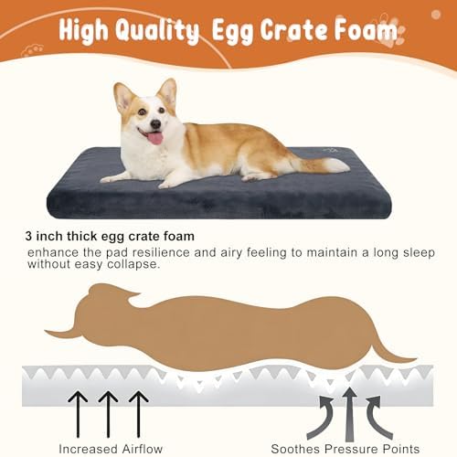 EMPSIGN Dog Bed Mat Crate Pad Mattress, Ultra Soft Pet Kennel, Grey, M - Image 2