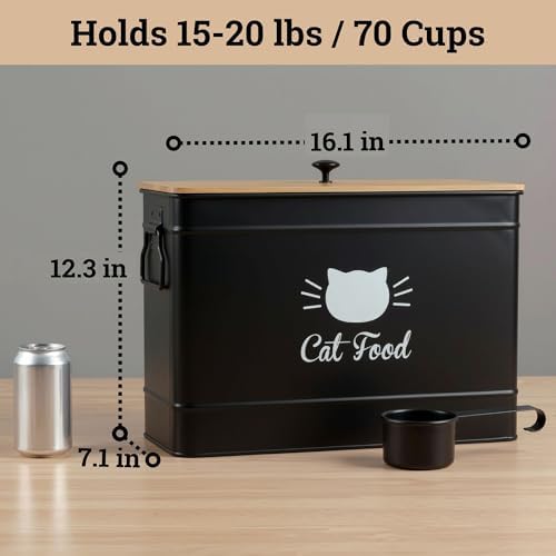 Metal Cat Food Container with Scoop, 15lb (50 Cup) w/ Airtight Bamboo Lid - Image 6