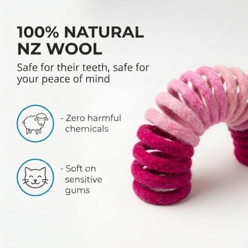 Glaciart One Felt Spring Cat Toy – 3 Pcs Soft Fuzzy Enrichment 100% Natural Wool - Interactive Stretchable Play Cat Toy Set - Safe for Pets, Non-AZO Colored Dyes - 30” Long - Image 2