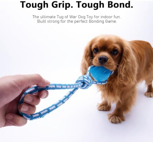 MECOOL Dog Rope Ball Chew Toy - Durable Tug of War Fetch Toy for Aggressive Chewers, Natural Rubber Ball with Braided Rope, Interactive Teething Toy for Medium Large Dogs,Bacon Flavored - Image 2