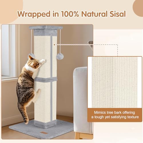 Cat Scratching Post 33 inch for Indoor Cats, High Cat Scratch Post Grey, Cat Tree for Full-Body Stretching, Protect Your Furniture - Image 7