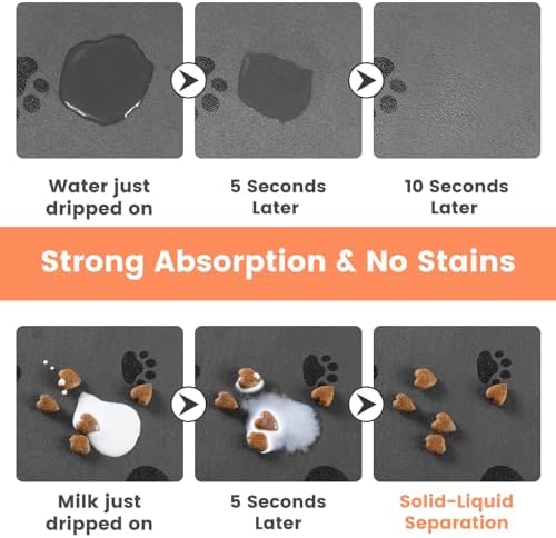 Pet Feeding Mat-Absorbent Pet Placemat for Food and Water Bowl, with Waterproof Rubber Backing, Quick Dry Water Dispenser Mat for Dog and Cat (24"x16", Bones) - Image 2