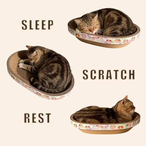 Cat Scratcher Bed with Toys, 2 Pack Oval Cat Scratching Cardboard - Image 2