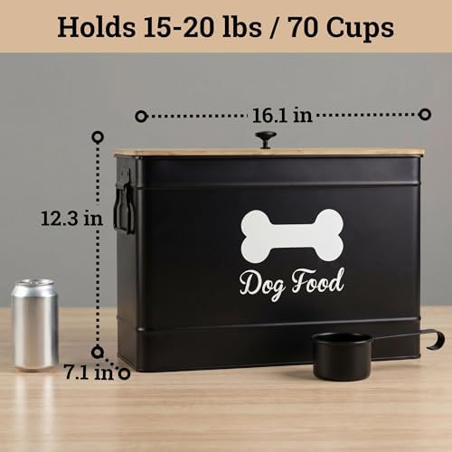 Metal Dog Food Container 15-20 lbs w/ Airtight Bamboo Lid, 70 Cup Capacity - Image 6