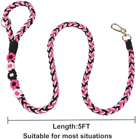5FT Braided Cotton Rope Leash for Small, Medium and Large Dogs, Pink Velvet - Image 5