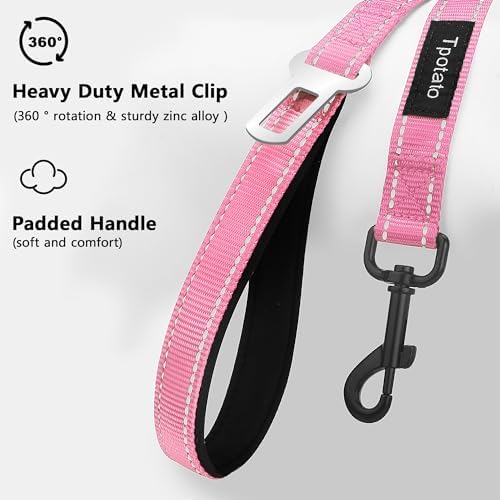 6 Foot Pink Dog Leashes for Large Medium and Small Breed Dogs That Pull,Reflective Nylon Heavy Duty Dog Leash with 2 Comfortable Padded Traffic Handles and Car Seat Belt for Walking and Training - Image 2