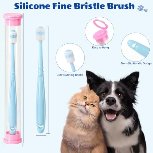 VZZNN 12 Pack Small Dog & Cat Toothbrush, 360 Degree Soft Silicone Pet Dental Care Kit with Holder, Suction Cup Base, Individually Wrapped, Gentle Teeth Cleaning for Kittens & Small Breeds - Image 2