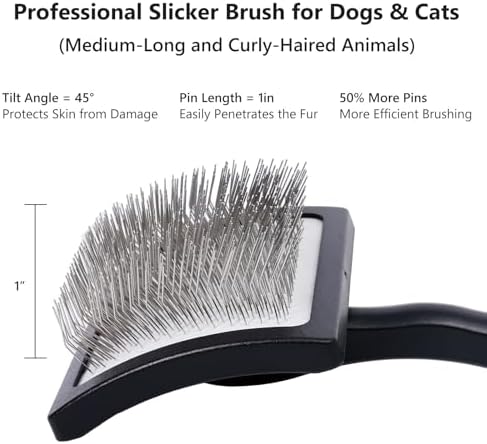 3PCS Slicker Brush for Dogs & Pet Comb,Professional Dog Grooming Brush (Goldendoodles,Poodles,Labradoodles) with Extra Long Pins to Effectively Remove Tangles, Knots,Mats Hair Collection Bottle(Black) - Image 6