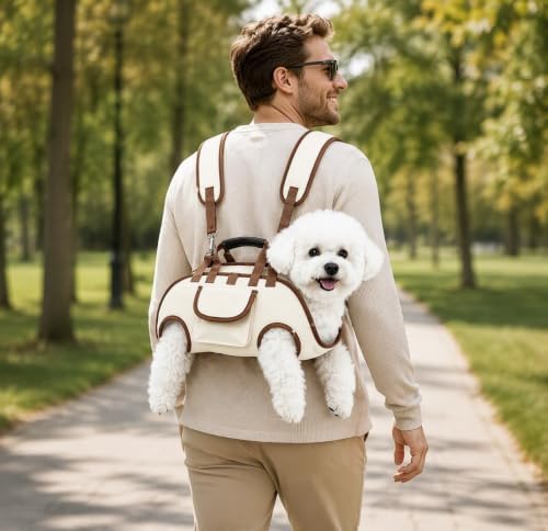 Portable Pet Dog Handbag Carrier, Soft Fleece Pet Tote Bag, Beige Medium - Image 2