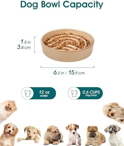 vancasso Slow Feeder Dog Bowl, 0.6 Cup Ceramic Slow Feeding Food Dish for Small Breed, Puzzle Dog Food Bowl for Fast Eater, Brown - Image 2