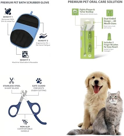 Double Pet Grooming Glove Set - 2 Pack Pet Hair Removal Glove with Free Nail Clippers & Pet Dental Kit for Dogs and Cats - Image 2