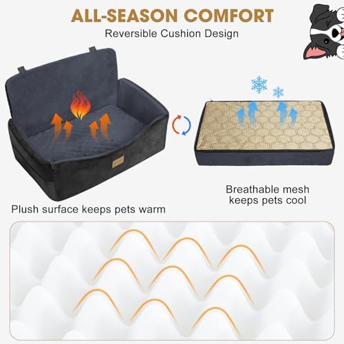 Dog Car Seat for Large Medium Sized Dogs Under 55 lbs, Dog Booster Seat for 2 Small Dogs with Detachable Washable Cover and Cushion, Memory Foam Pet Car Seat with 2 Safety Belts and Storage Pockets - Image 2