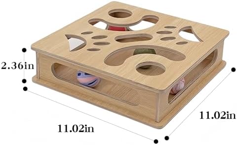 Interactive Wooden Cat Puzzle Toy Box with 4 Balls Interactive Cat Toy for Indoor Cats Indoor Hunting Play Toy Treat Puzzle Toys for Cats - Image 2