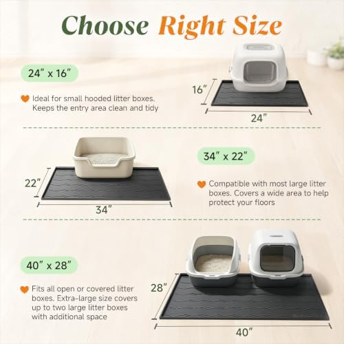 Songrey Silicone Cat Litter Mat 24" x 16", Large Litter Trapping Mat, Black - Image 6