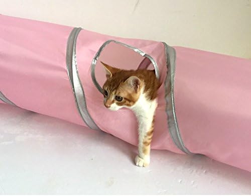 2 Way Cat Tunnel Pet Play Tube - Collapsible Tunnel for Small Pet/Cat/Kitty/Doggy/Rabbit (Pink) - Image 2