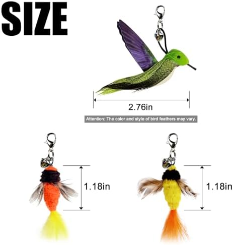 TTcat Cat Toy Hummingbird Refill Attachments with Bell & Feather, Replacement Bird Wand Toy Accessories for Interactive Cat Teaser Stick, Soft Furry Bird Kitten Chase Play Toys for Indoor Cats. - Image 2