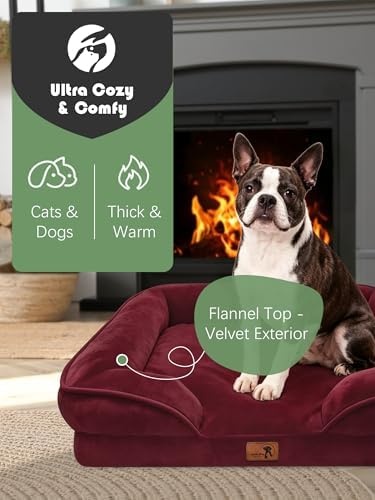 Spotted Play Orthopedic Dog Bed with Sides - Sofa Beds for Small Dogs, Supportive Foam Pet Couch Bed with Washable Removable Cover, Waterproof Lining and Non-Slip Bottom, Burgundy - S - Image 2