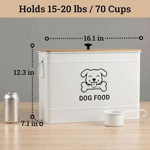 Metal Dog Food Container 15-20 lbs w/ Airtight Bamboo Lid, 70 Cup Capacity - Image 6