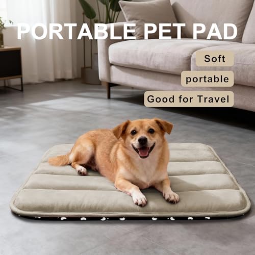 Dog Bed Mat, Reversible Dog Crate Pad with Washable Kennel Mat and Soft Foam, Flat Pet Bed for Dogs & Cats, for Crates Carriers & Travel (Light Brown, 28" L*16" W*1.5" Th) - Image 2