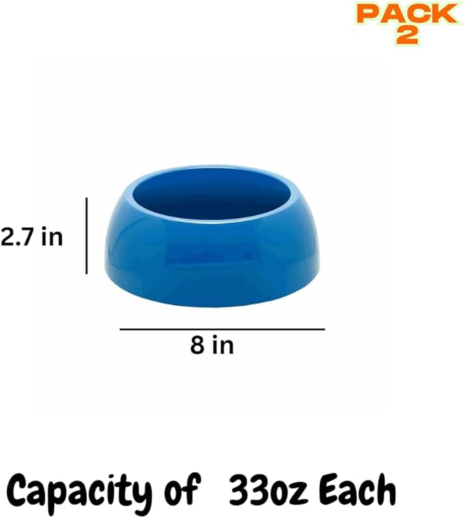 Plastic Dog Bowls Set – Stylish, Durable, and Functional Pet Feeding Bowls for Dogs and Cats -(Pack 2) - (ELEGANCE - BLUE, Large - 33.8oz)