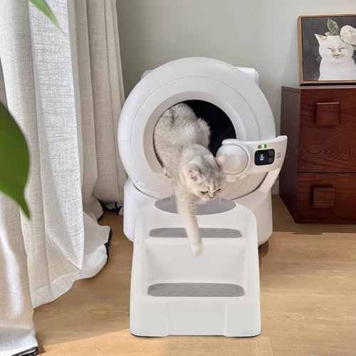 Cat Ramp for Litter Box,White Plastic Cat Ramp Fit for Automatic Litter Box,Double Layer Steps with Non-Slip Rubber Feet, Step for Small & Elderly Cats - Image 7