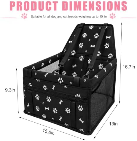 Pet Car Seat, Breathable Foldable Cat Dog Car Booster Seat with Safety Leash & Mesh Window, Waterproof Oxford Cloth Vehicle Travel Basket for Small Medium Dogs & Cats (Black) - Image 2